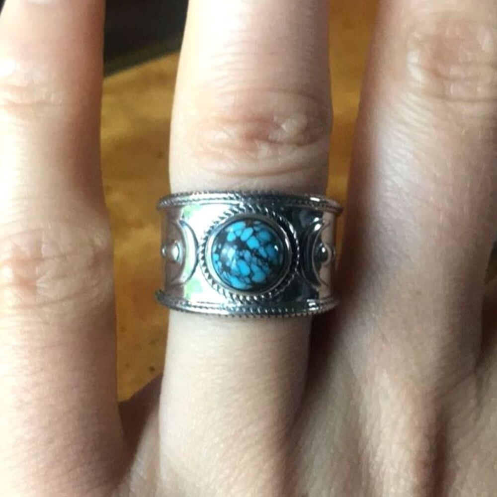 Natural Blue Moon Turquoise Sterling Silver Ring Size 6